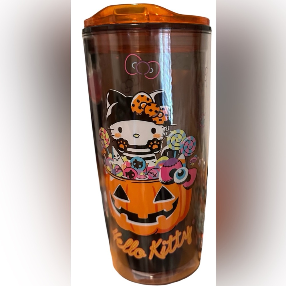 Hello Kitty Halloween Themed travel cup/drink cup with lid.  Shatter proof. NWT